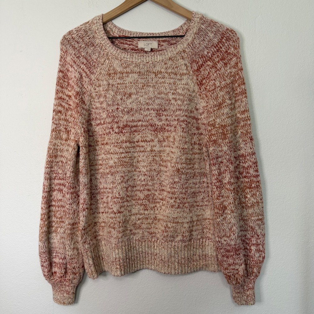 Loft - Cotton/Wool/Acrylic Blend Marbled Sweater White and Red Size Small